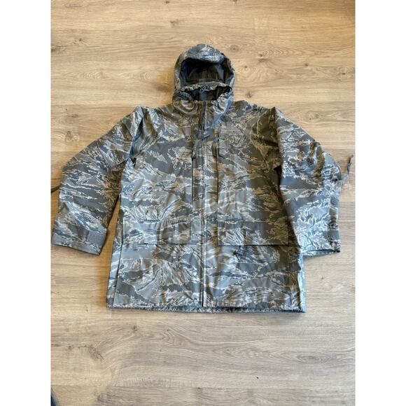 USAF Air Force Tiger Stripe APECS Gore Tex Camo Parka Jacket Medium Short Hooded - Picture 1 of 7